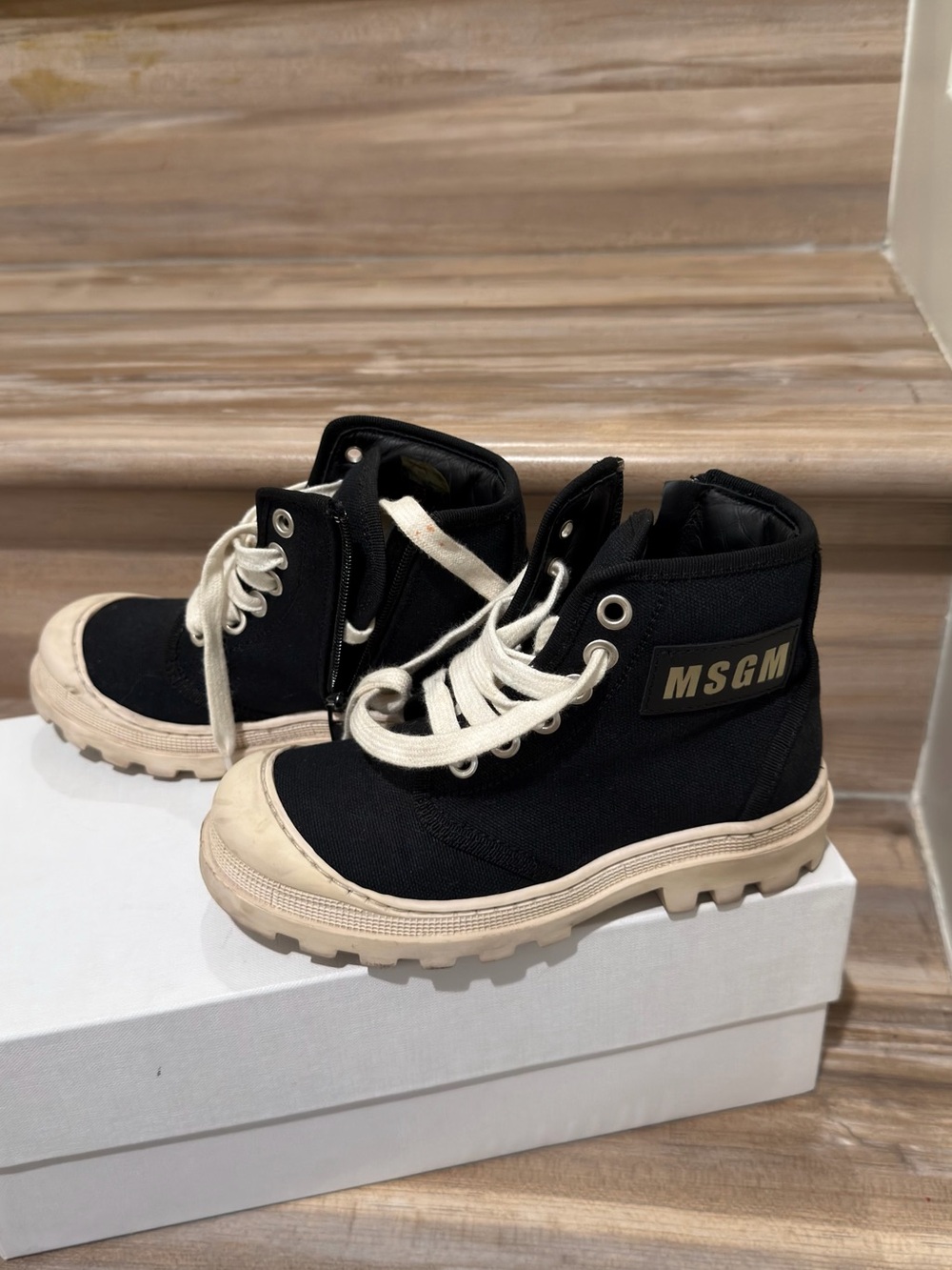 MSGM Kids Black High-Top Sneakers with Cream Accents